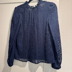Sezane Navy Lace Blouse